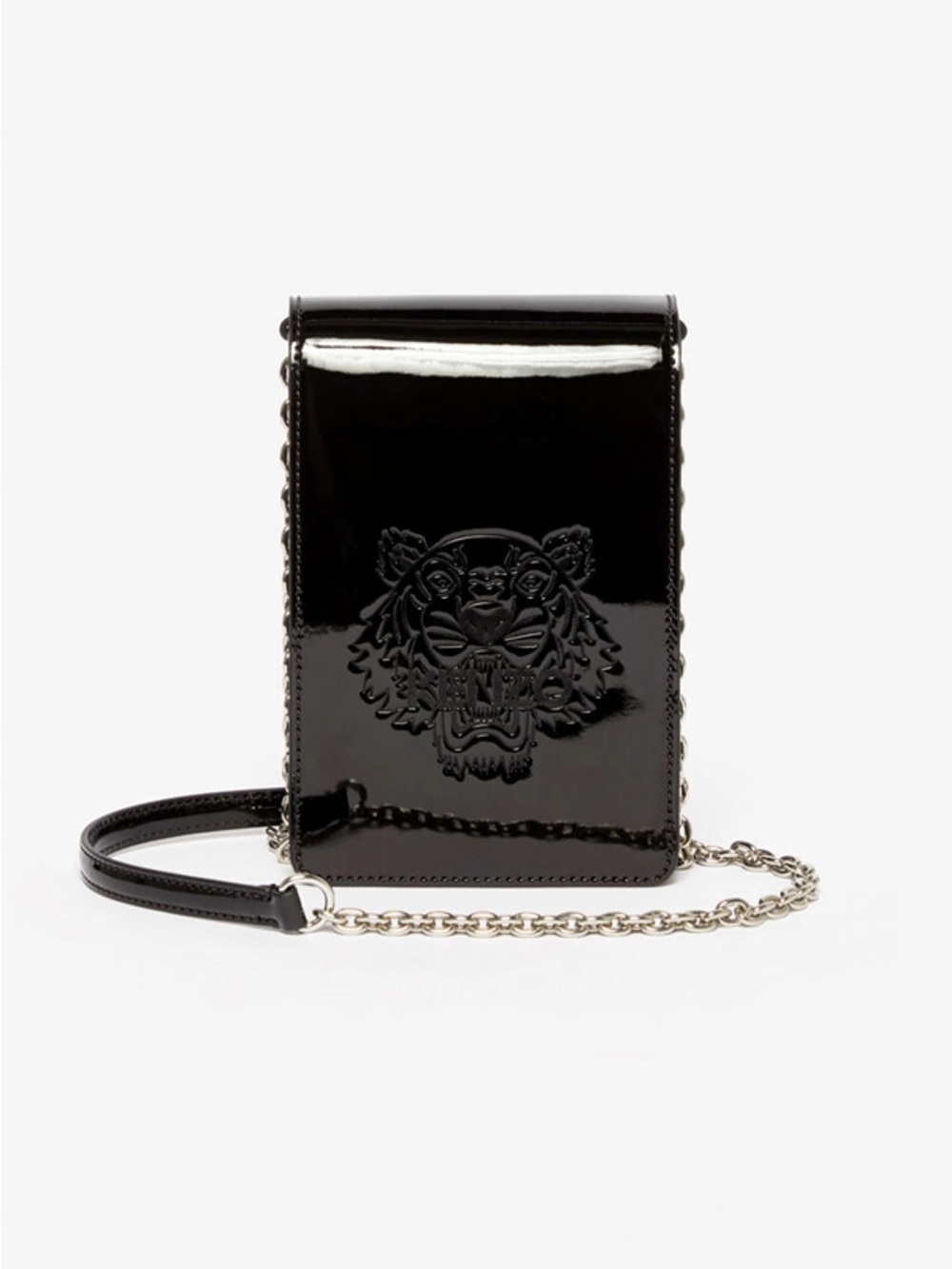 Kenzo Black Patent Tiger Embossed Crossbody Bag